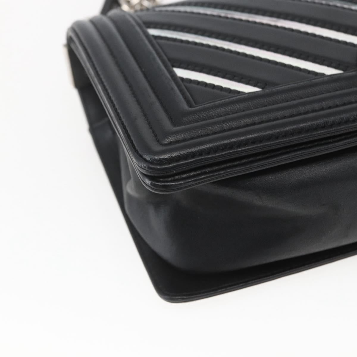 Chanel Boy Flap Bag Chevron Lambskin With Holographic Pvc Black Leather Shoulder Bag Bag (Pre-Owned)