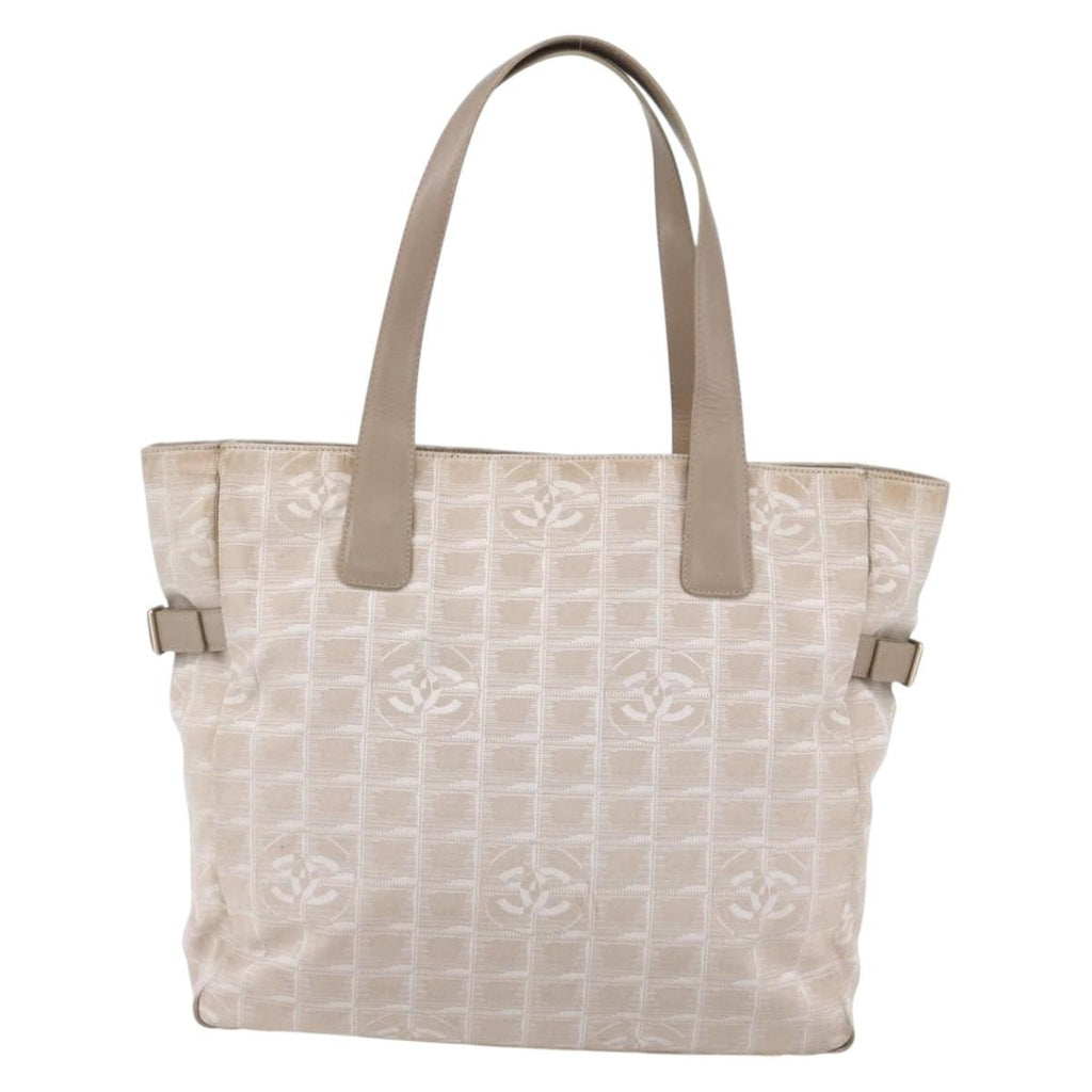 Chanel Travel Line Tote Nylon Beige Nylon Tote Bag Bag (Pre-Owned)