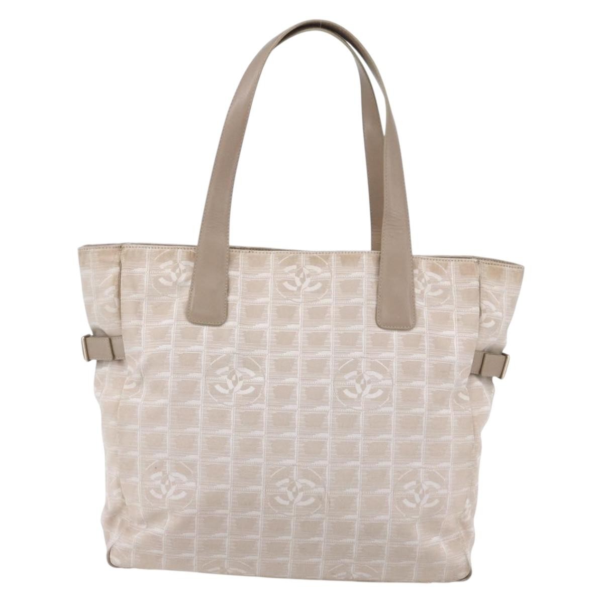 Chanel Travel Line Tote Nylon Beige Nylon Tote Bag Bag (Pre-Owned)
