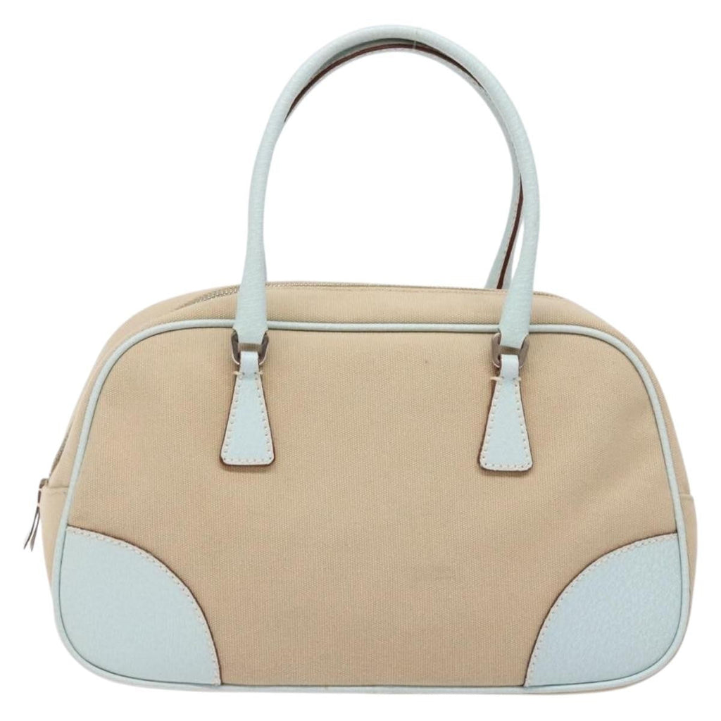Prada Bauletto Bag Canvas With Leather Beige Canvas Bag (Pre-Owned)
