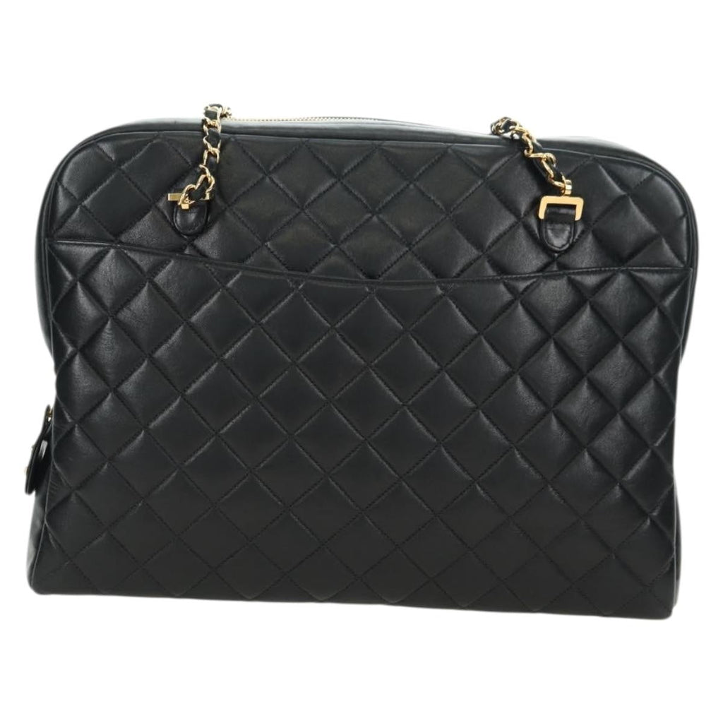Chanel Vintage Zip Chain Shoulder Bag Quilted Lambskin Black Leather Shoulder Bag Bag (Pre-Owned)
