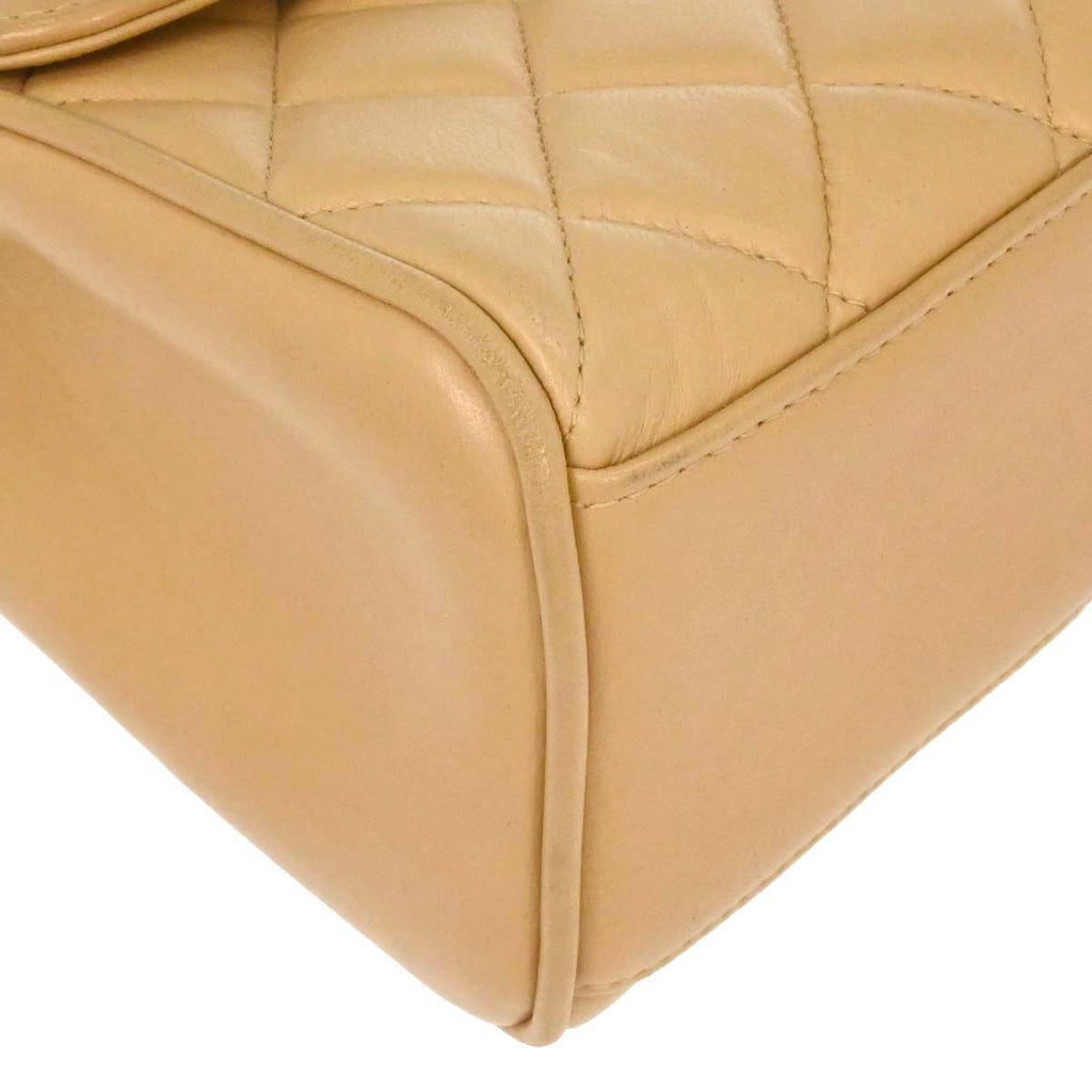 Chanel Vintage Top Handle Flap Bag Quilted Lambskin Beige Leather Handbag (Pre-Owned)