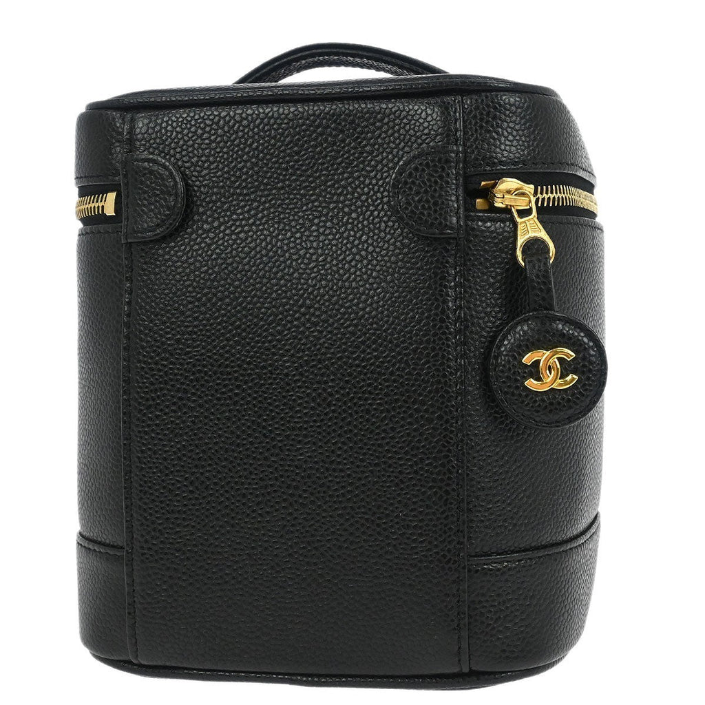 Chanel Vintage Timeless Cosmetic Case Caviar Black Leather Handbag (Pre-Owned)