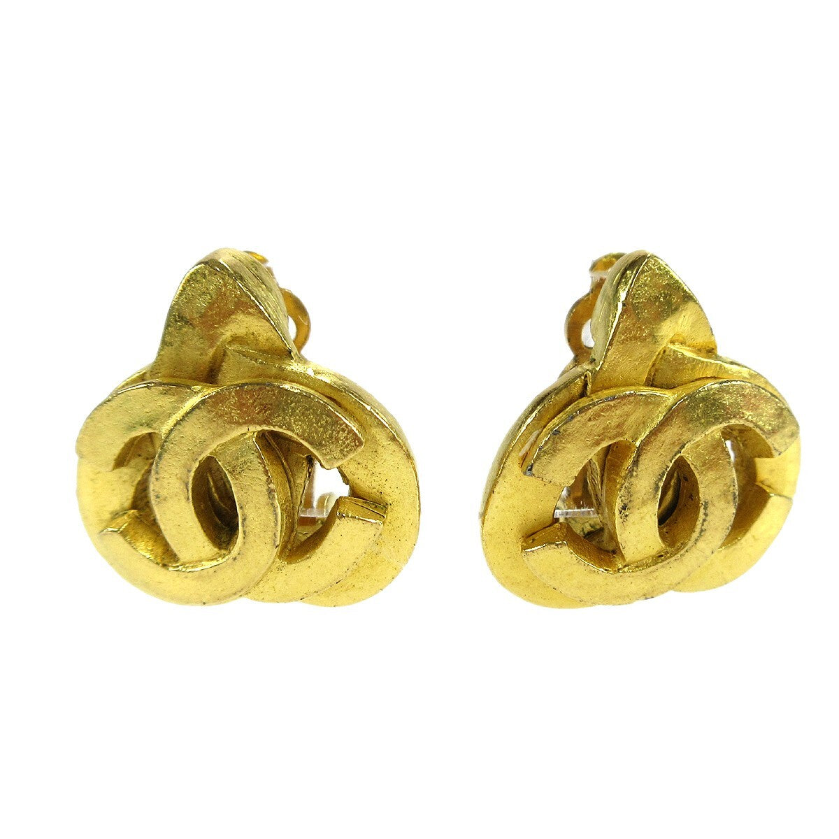 Chanel Vintage Cc Heart Clip-On Earrings Metal Gold Gold_Plated Earrings Jewelry (Pre-Owned)