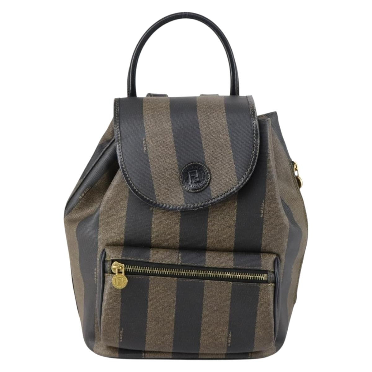 Fendi Pequin Front Pocket Backpack Coated Canvas Brown Pvc Backpack Bag (Pre-Owned)