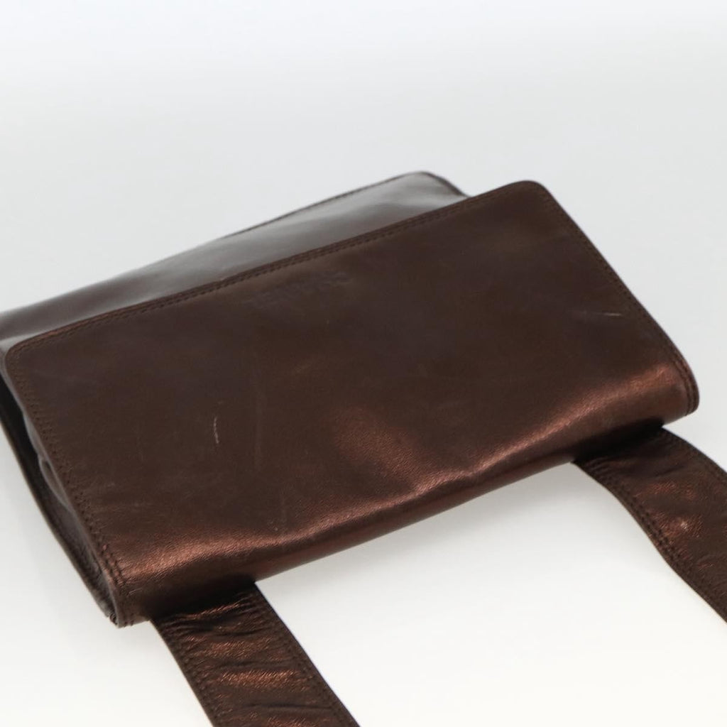 Chanel Vintage Logo Flap Messenger Bag Leather Brown Leather Shoulder Bag Bag (Pre-Owned)