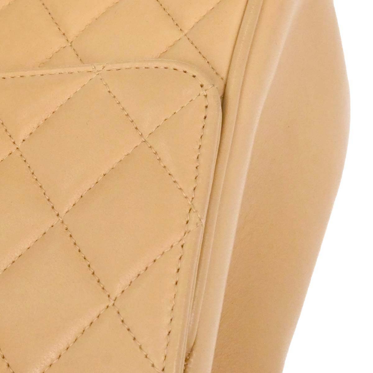 Chanel Vintage Top Handle Flap Bag Quilted Lambskin Beige Leather Handbag (Pre-Owned)
