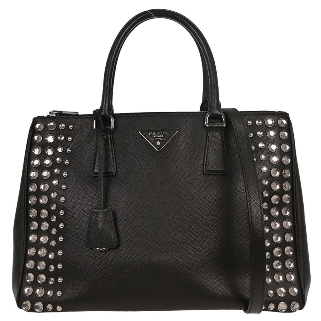 Prada Grommet Galleria Double Zip Tote City Calfskin Black Leather Shoulder Bag Bag (Pre-Owned)