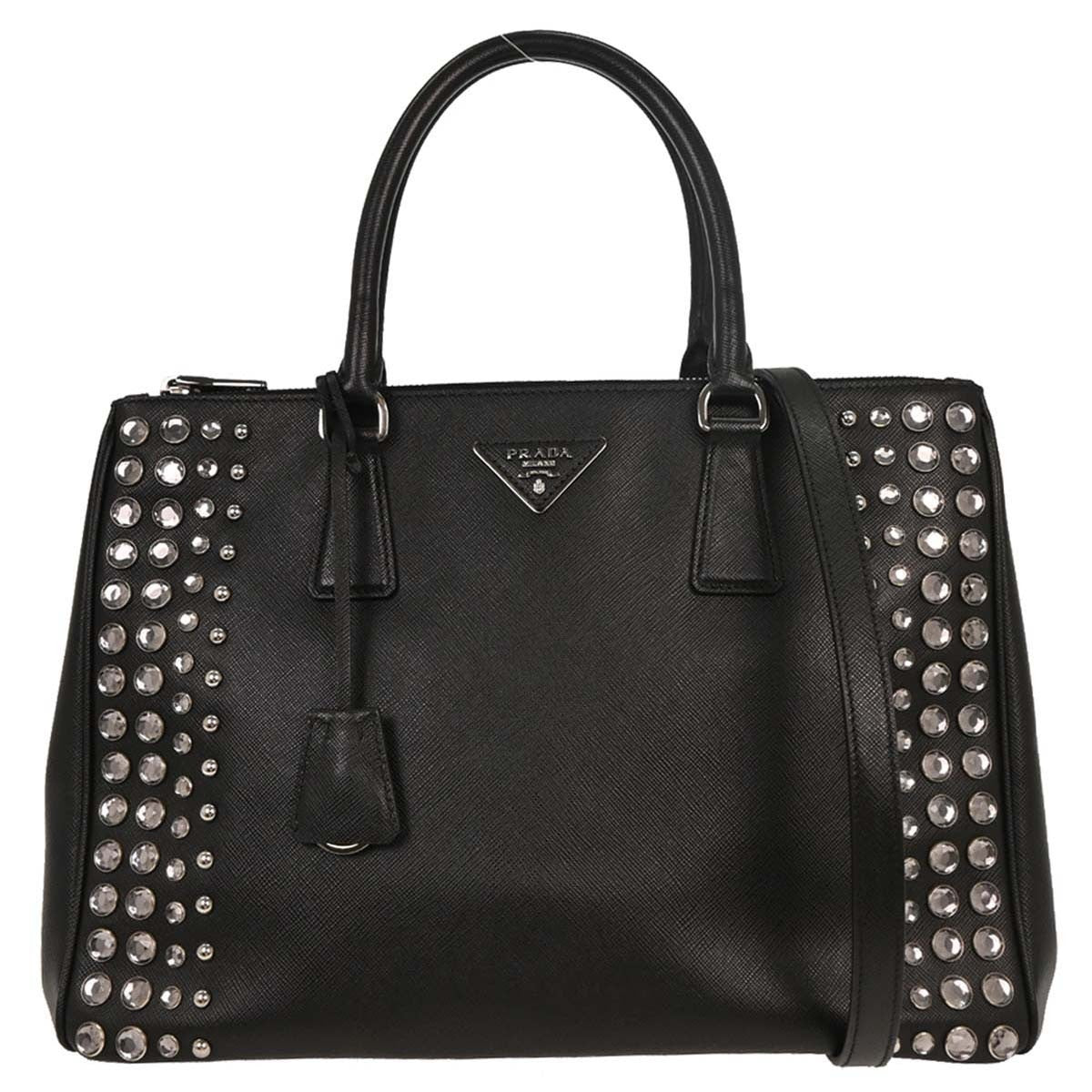Prada Grommet Galleria Double Zip Tote City Calfskin Black Leather Shoulder Bag Bag (Pre-Owned)