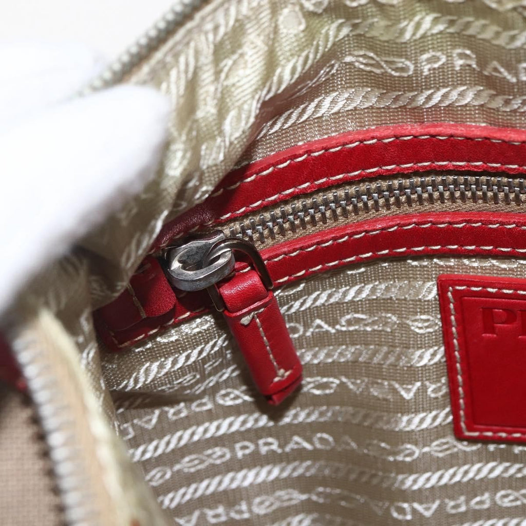 Prada Logo Zip Crossbody Bag Canvas Beige Canvas Shoulder Bag Bag (Pre-Owned)