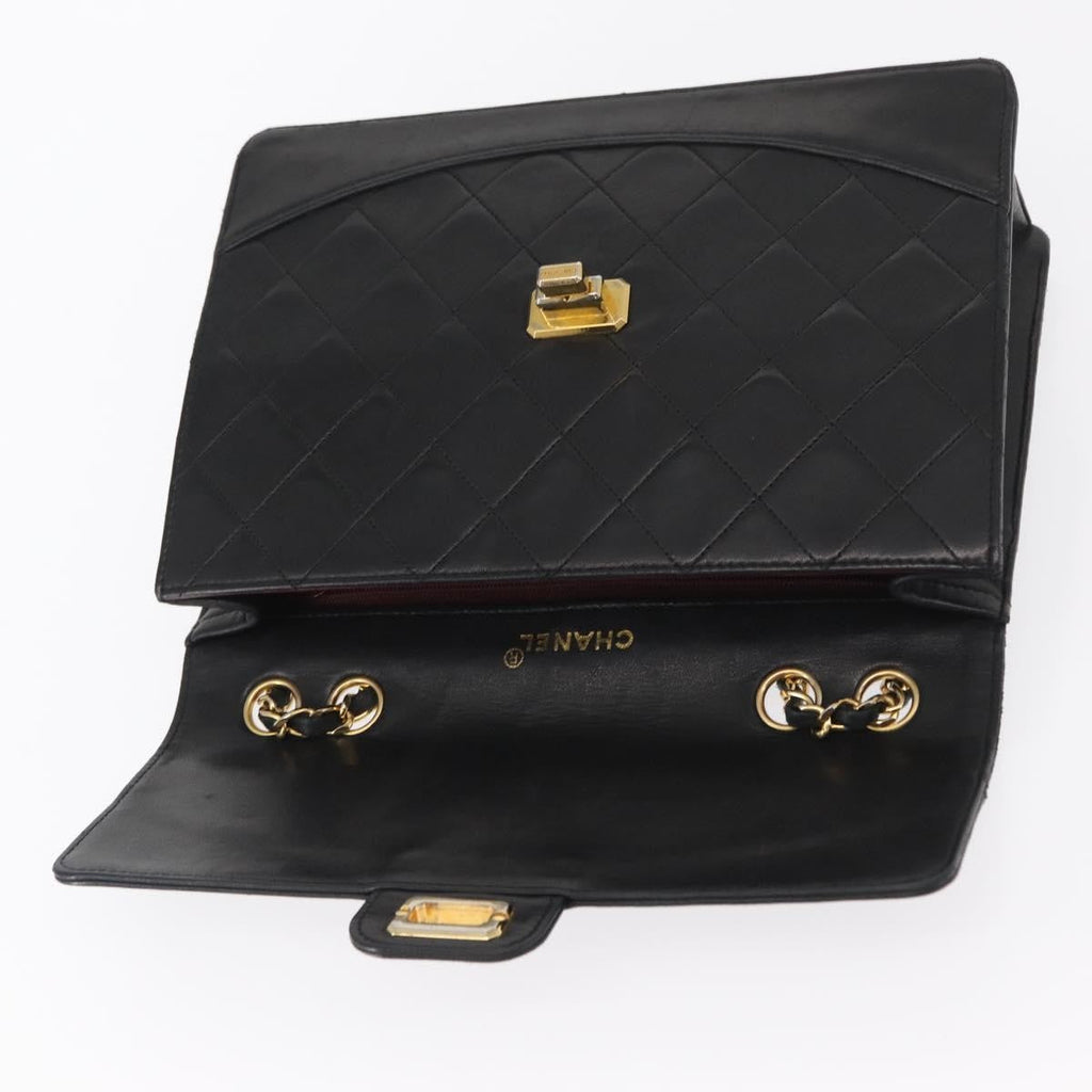 Chanel Vintage Mademoiselle Lock Trapezoid Flap Bag Quilted Lambskin Black Leather Shoulder Bag Bag (Pre-Owned)