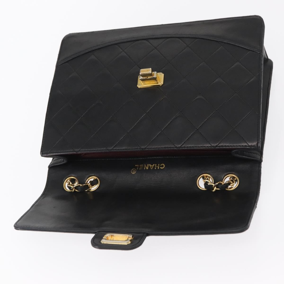 Chanel Vintage Mademoiselle Lock Trapezoid Flap Bag Quilted Lambskin Black Leather Shoulder Bag Bag (Pre-Owned)