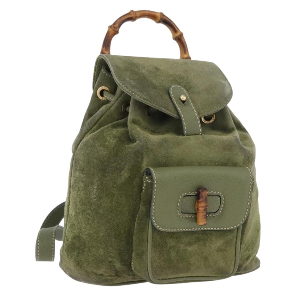 Gucci Gucci Bamboo Backpack Daim Khaki Leather Backpack Bag (Pre-Owned)