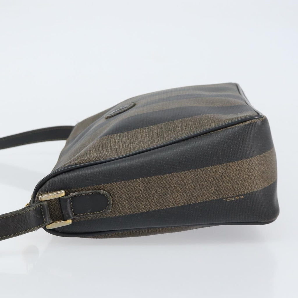 Fendi Vintage Pequin Shoulder Bag Pequin Brown Canvas Shoulder Bag Bag (Pre-Owned)