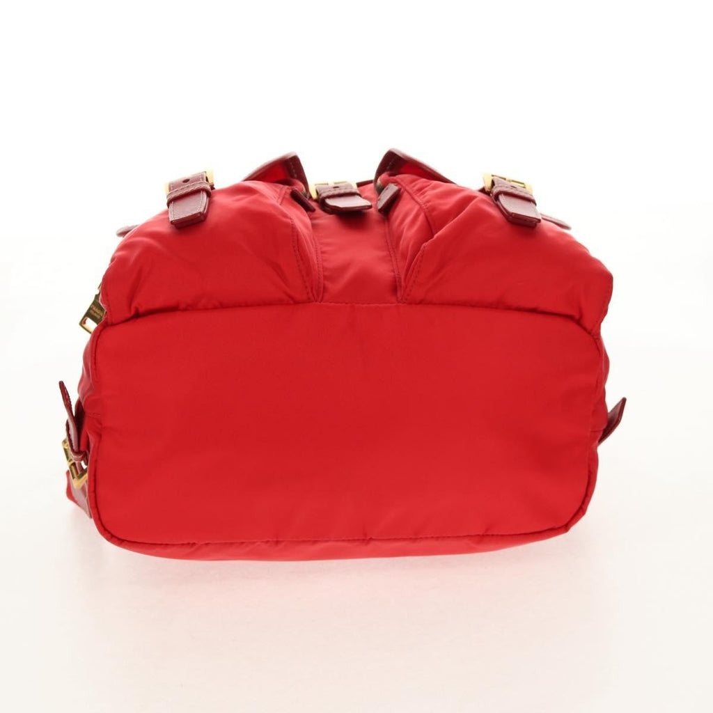 Prada Vela Double Front Pocket Backpack Tessuto With Saffiano Leather Red Nylon Backpack Bag (Pre-Owned)