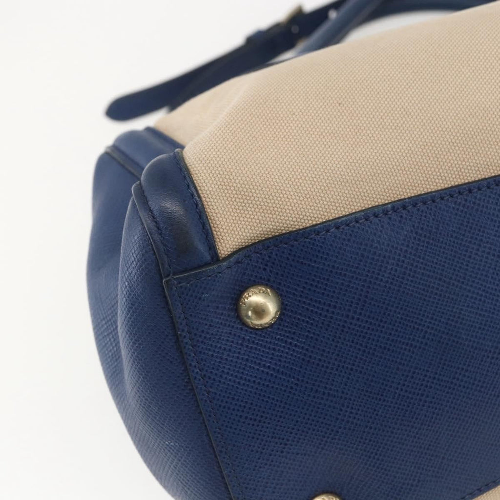 Prada Cuir Frame Convertible Tote Canvas And Saffiano Leather Beige Canvas Tote Bag Bag (Pre-Owned)