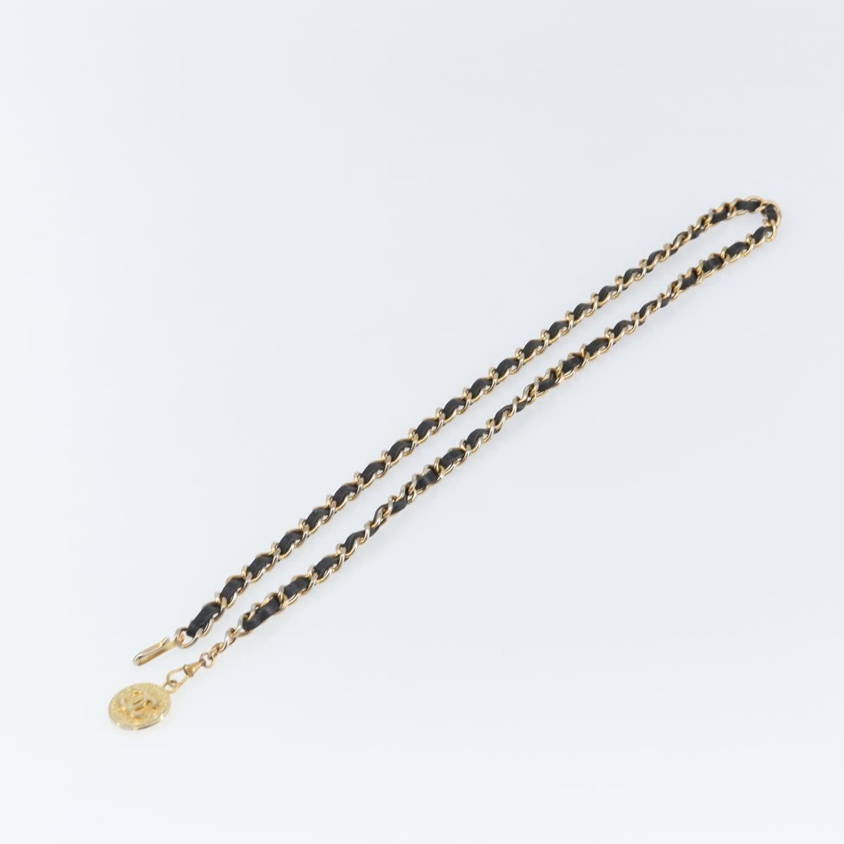 Chanel Vintage Logo Chain Belt Metal And Leather Black Metal Belts Accessory (Pre-Owned)
