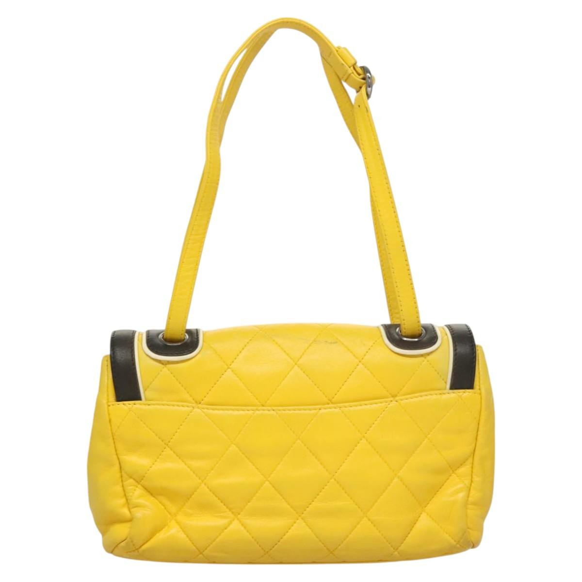 Chanel Two Tone Mademoiselle Lock Flap Bag Quilted Lambskin Yellow Leather Shoulder Bag Bag (Pre-Owned)