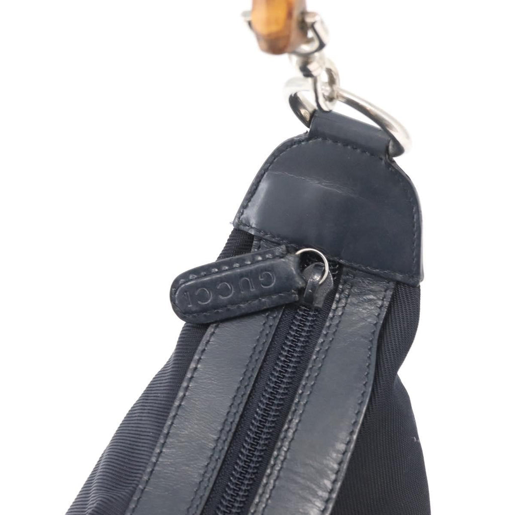 Gucci Vintage Bamboo Hobo Nylon Navy Nylon Shoulder Bag Bag (Pre-Owned)