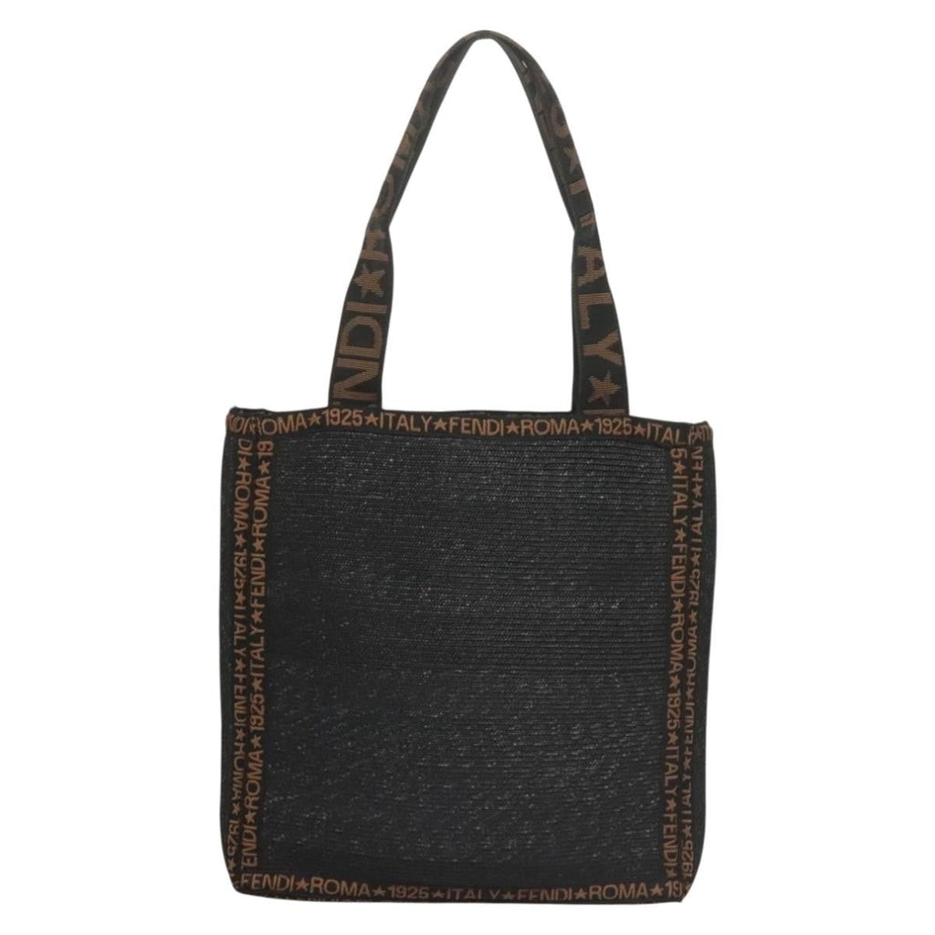 Fendi Zucca Tote Bag Straw Black Wood Tote Bag Bag (Pre-Owned)