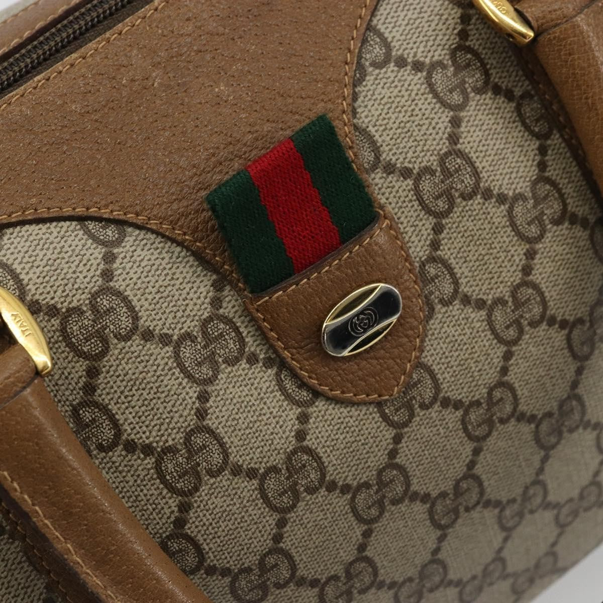 Gucci Vintage Web Sherry Line Handbag Micro Gg Canvas Beige Canvas Handbag (Pre-Owned)
