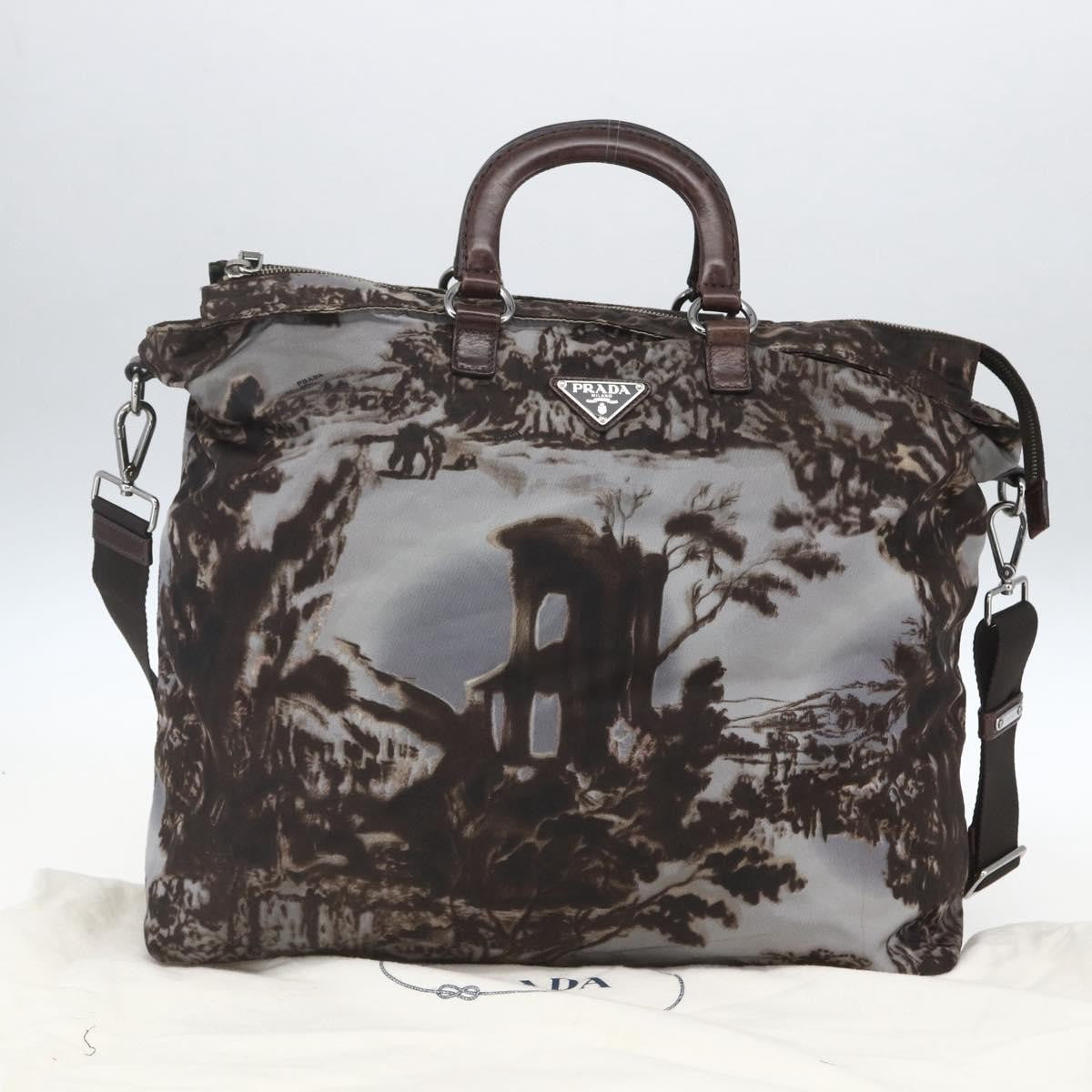 Prada Convertible Tote Printed Tessuto Brown Nylon Tote Bag Bag (Pre-Owned)