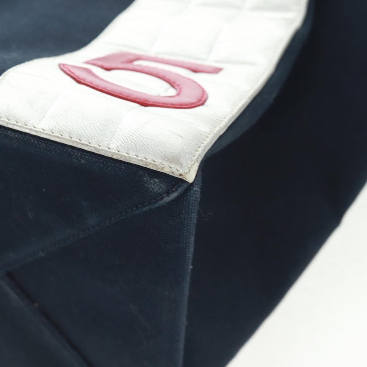 Chanel No.5 Tote Canvas And Leather Navy Canvas Tote Bag Bag (Pre-Owned)