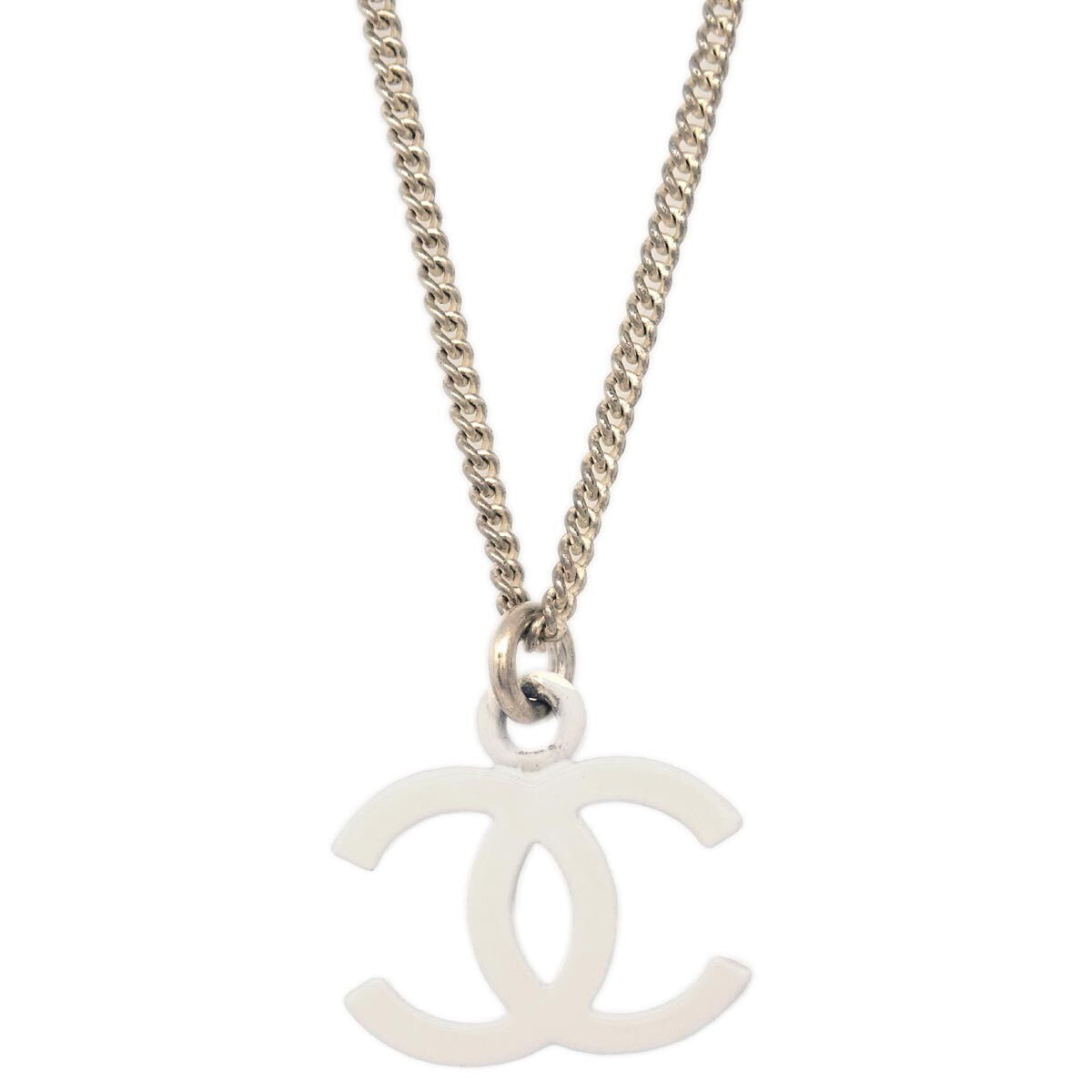 Chanel Vintage Cc Pendant Long Necklace Metal Silver Silver_Plated Necklace Jewelry (Pre-Owned)