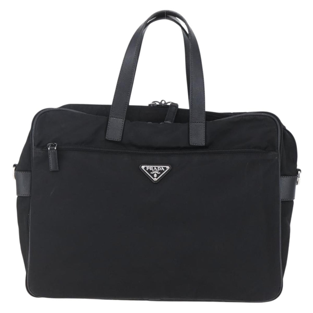 Prada Convertible Front Zip Briefcase Tessuto With Saffiano Leather Black Nylon Briefcase Bag (Pre-Owned)