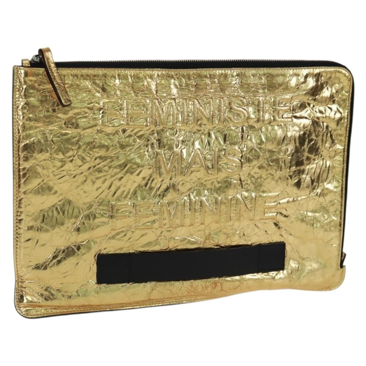 Chanel Feminine Pouch Crinkled Leather Gold Leather Clutche & Pouche Bag (Pre-Owned)