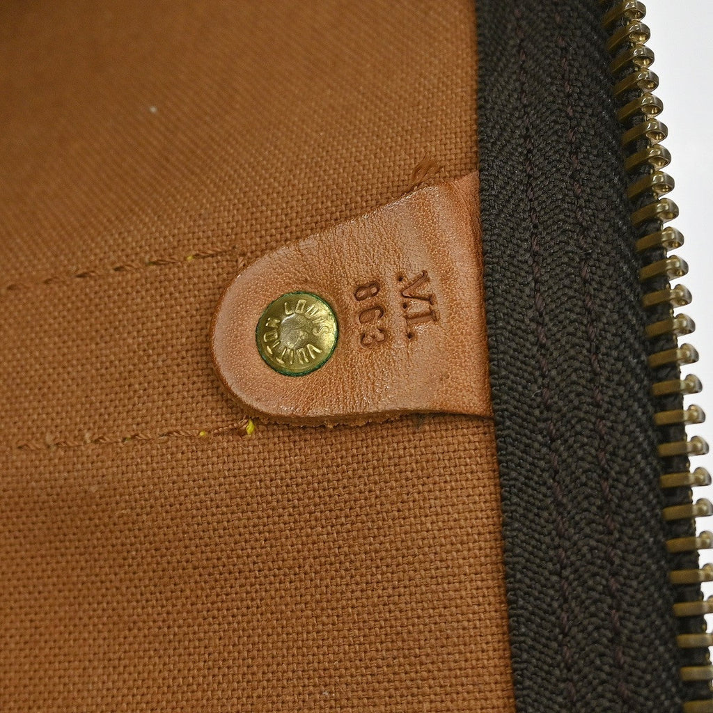 Louis Vuitton Keepall Bag Monogram Canvas Brown Leather Travel Bag Bag (Pre-Owned)