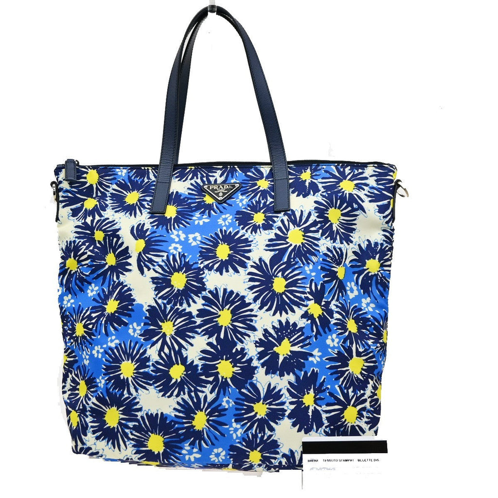 Prada Convertible Zip Tote Printed Tessuto Blue Nylon Shoulder Bag Bag (Pre-Owned)