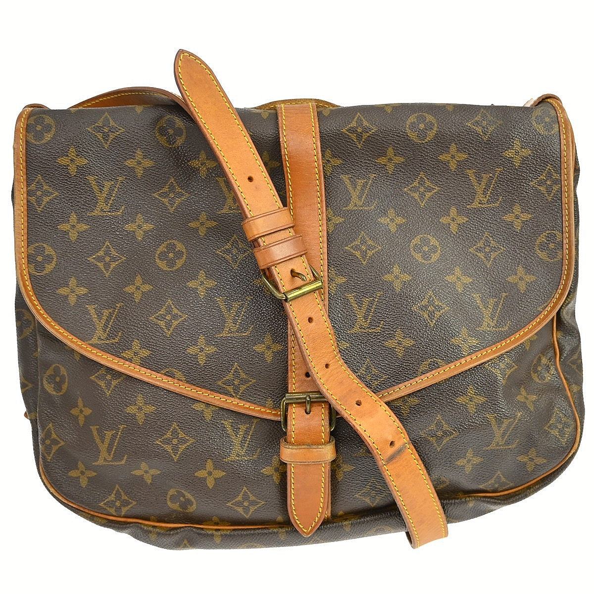 Louis Vuitton Saumur Handbag Monogram Canvas Brown Canvas Shoulder Bag Bag (Pre-Owned)