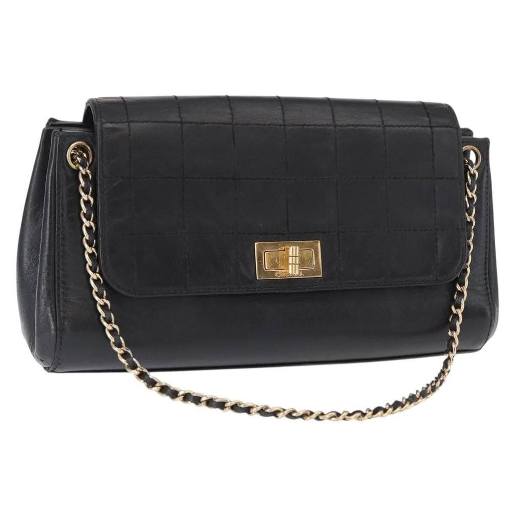 Chanel Chocolate Bar Accordion Reissue Flap Bag Quilted Lambskin Black Leather Shoulder Bag Bag (Pre-Owned)
