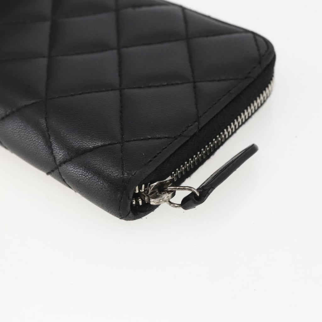 Chanel Zip Around Organizer Wallet Quilted Lambskin Black Leather Wallets Accessory (Pre-Owned)