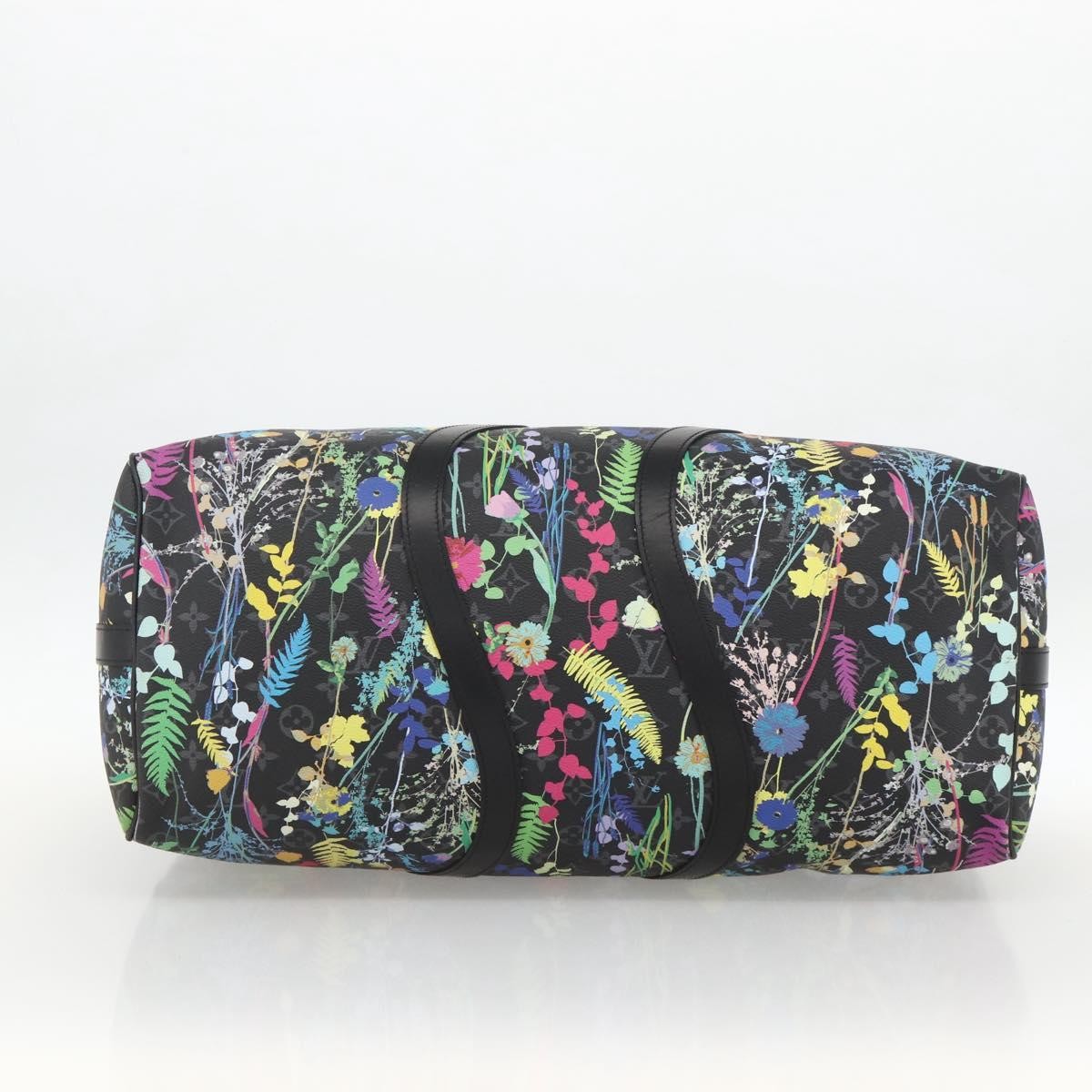 Louis Vuitton Keepall Bandouliere Bag Limited Edition Foliage Monogram Eclipse Black Canvas Travel Bag Bag (Pre-Owned)