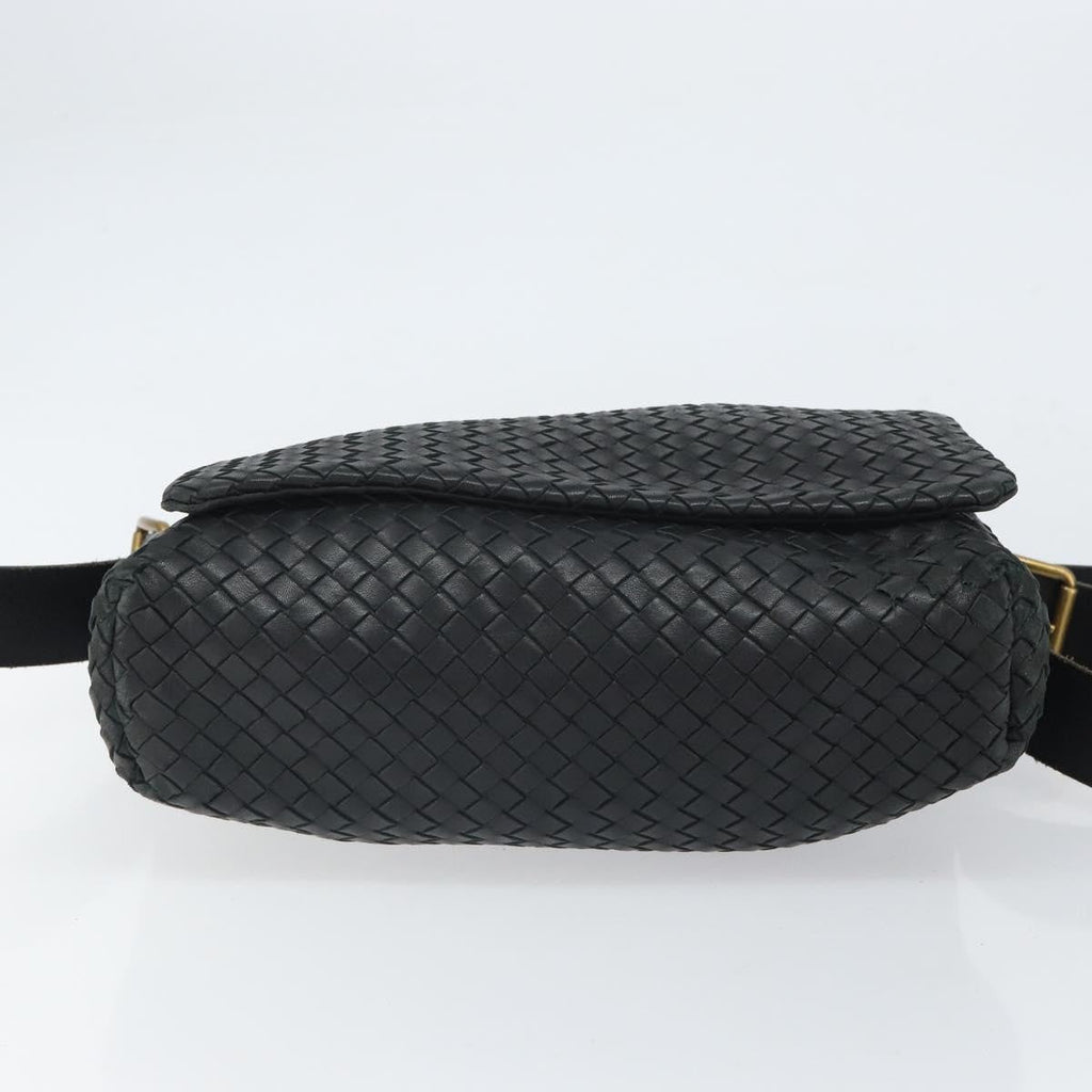 Bottega Veneta Square Flap Messenger Bag Intrecciato Nappa Black Leather Shoulder Bag Bag (Pre-Owned)