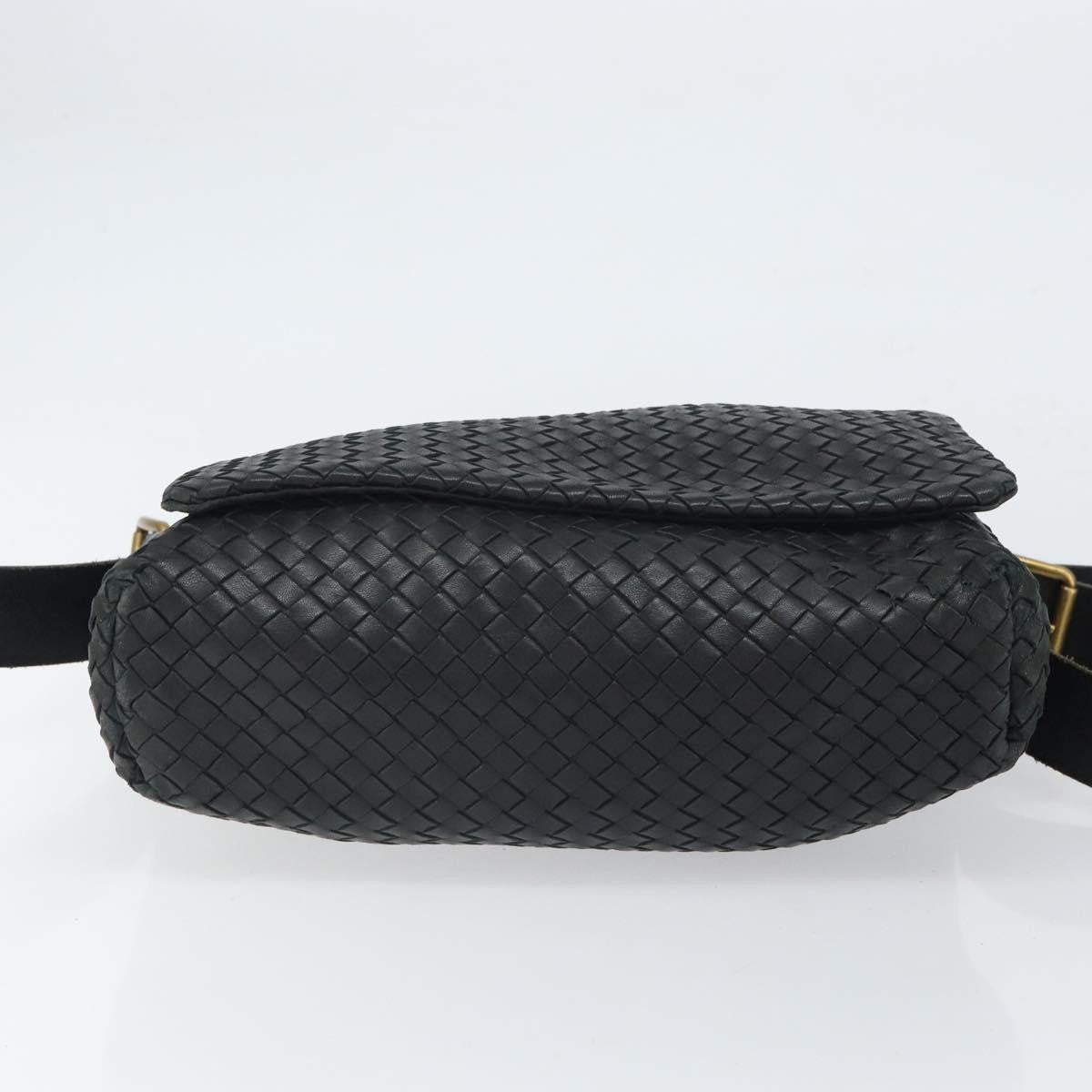 Bottega Veneta Square Flap Messenger Bag Intrecciato Nappa Black Leather Shoulder Bag Bag (Pre-Owned)