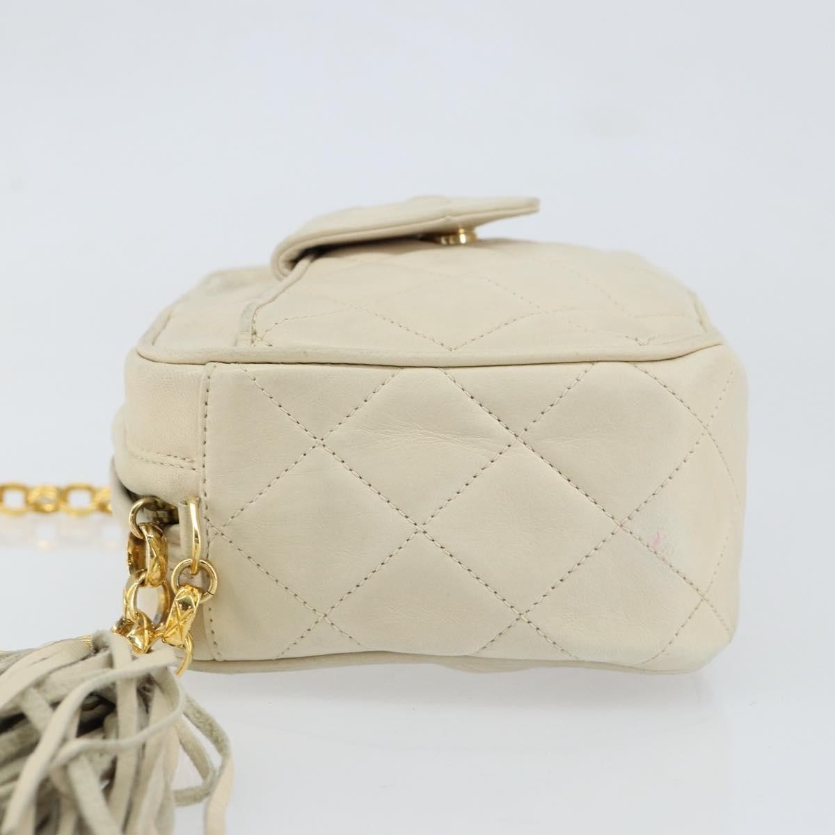 Chanel Vintage Front Pocket Camera Bag Quilted Lambskin Beige Leather Shoulder Bag Bag (Pre-Owned)