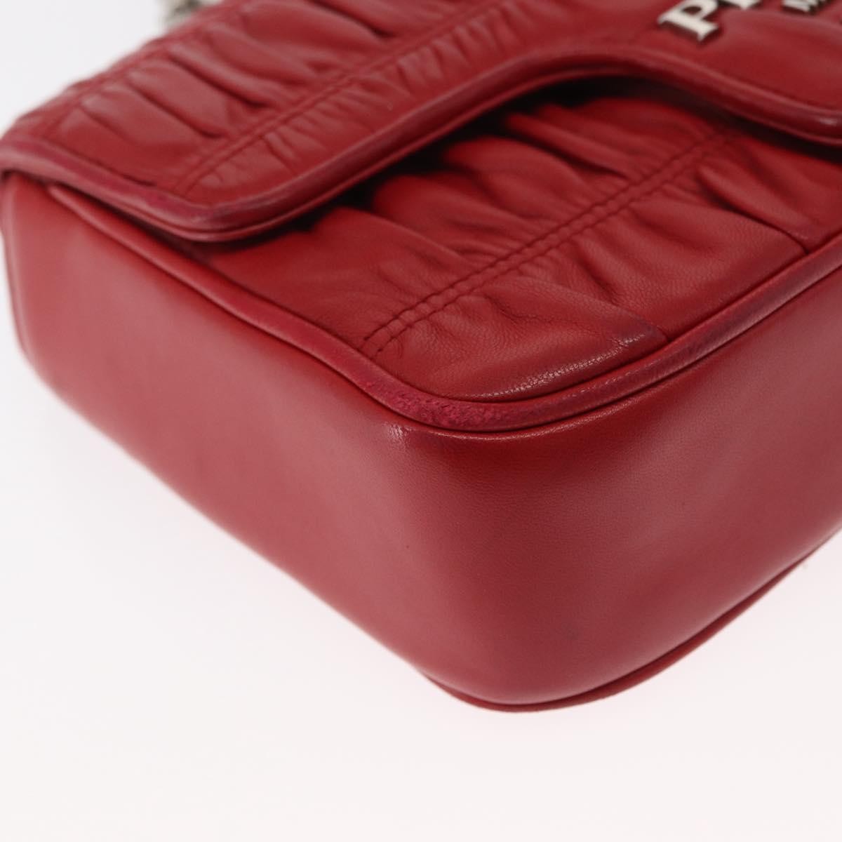 Prada Gaufre Chain Flap Shoulder Bag Nappa Leather Red Leather Shoulder Bag Bag (Pre-Owned)