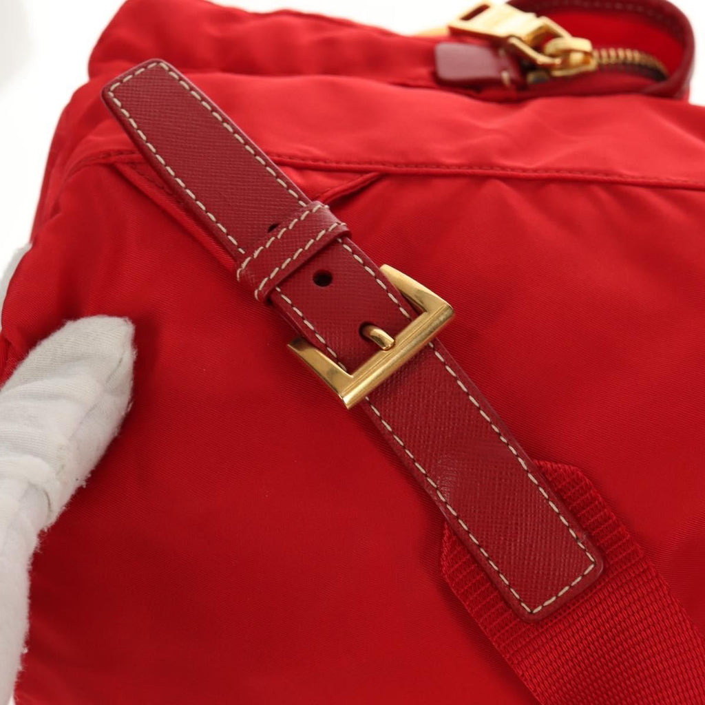 Prada Vela Double Front Pocket Backpack Tessuto With Saffiano Leather Red Nylon Backpack Bag (Pre-Owned)