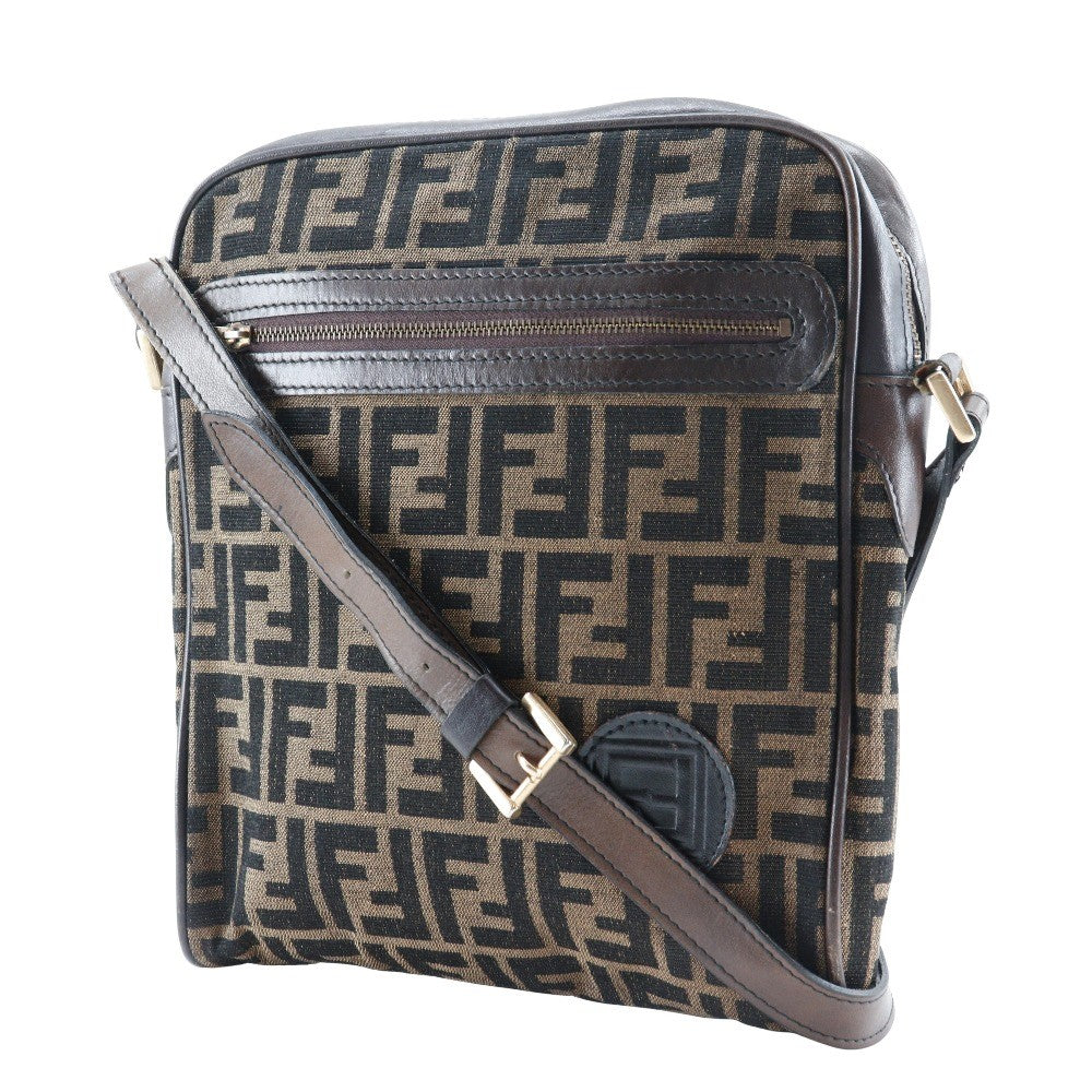 Fendi Logo Zucca Shoulder Bag Zucca Brown Canvas Shoulder Bag Bag (Pre-Owned)