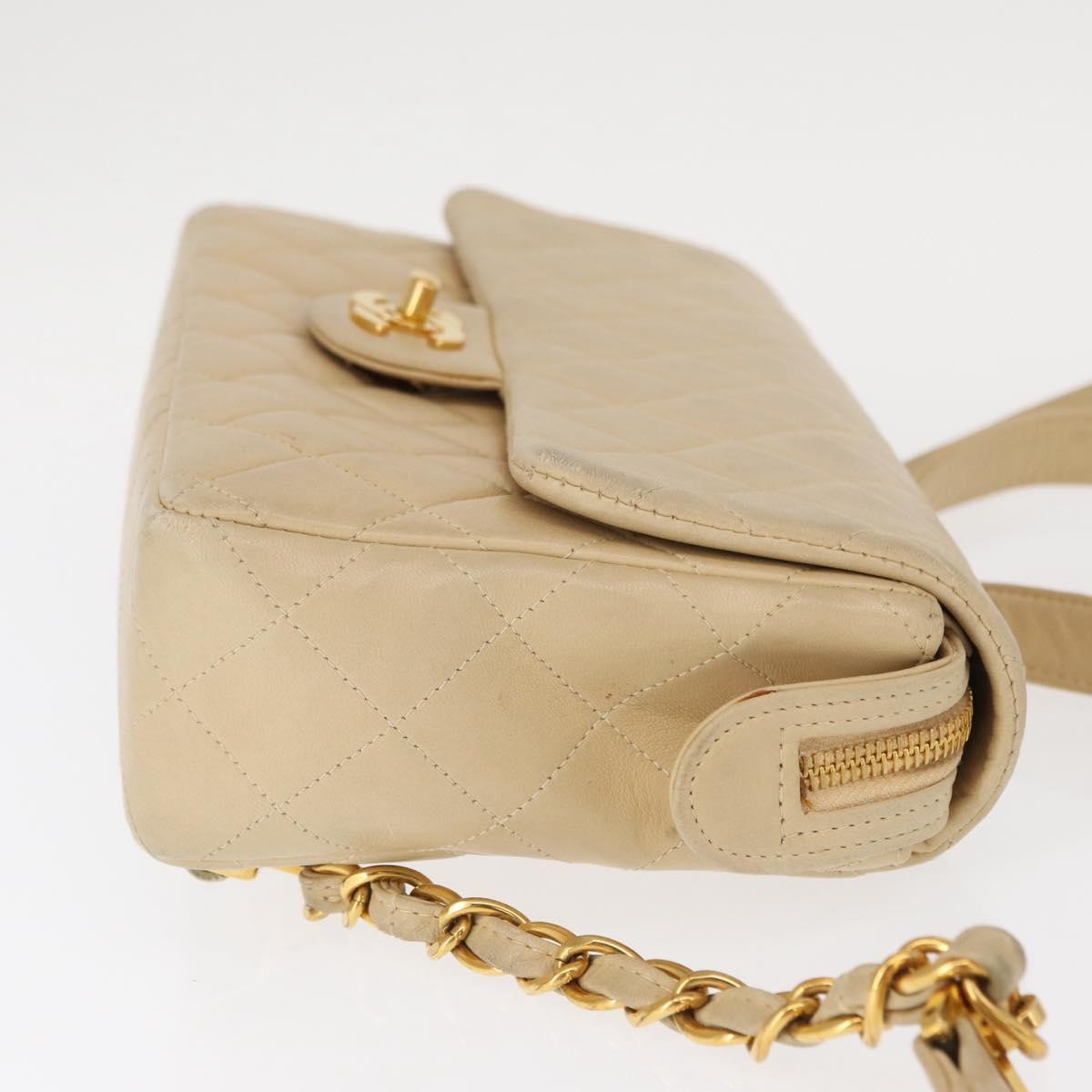 Chanel Vintage Classic Flap Backpack Quilted Lambskin Beige Leather Backpack Bag (Pre-Owned)