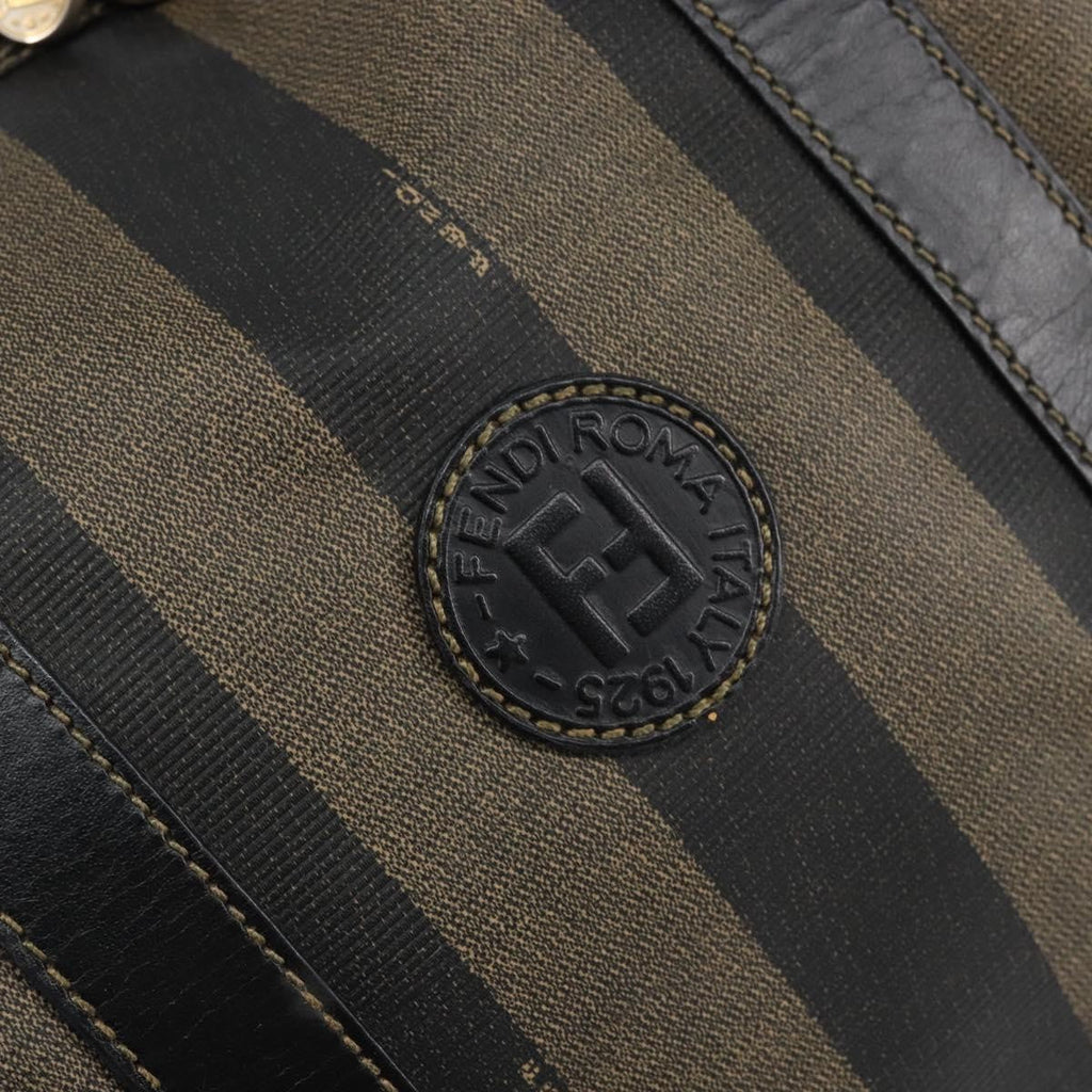 Fendi Vintage Pequin Boston Bag Coated Canvas Brown Canvas Handbag (Pre-Owned)