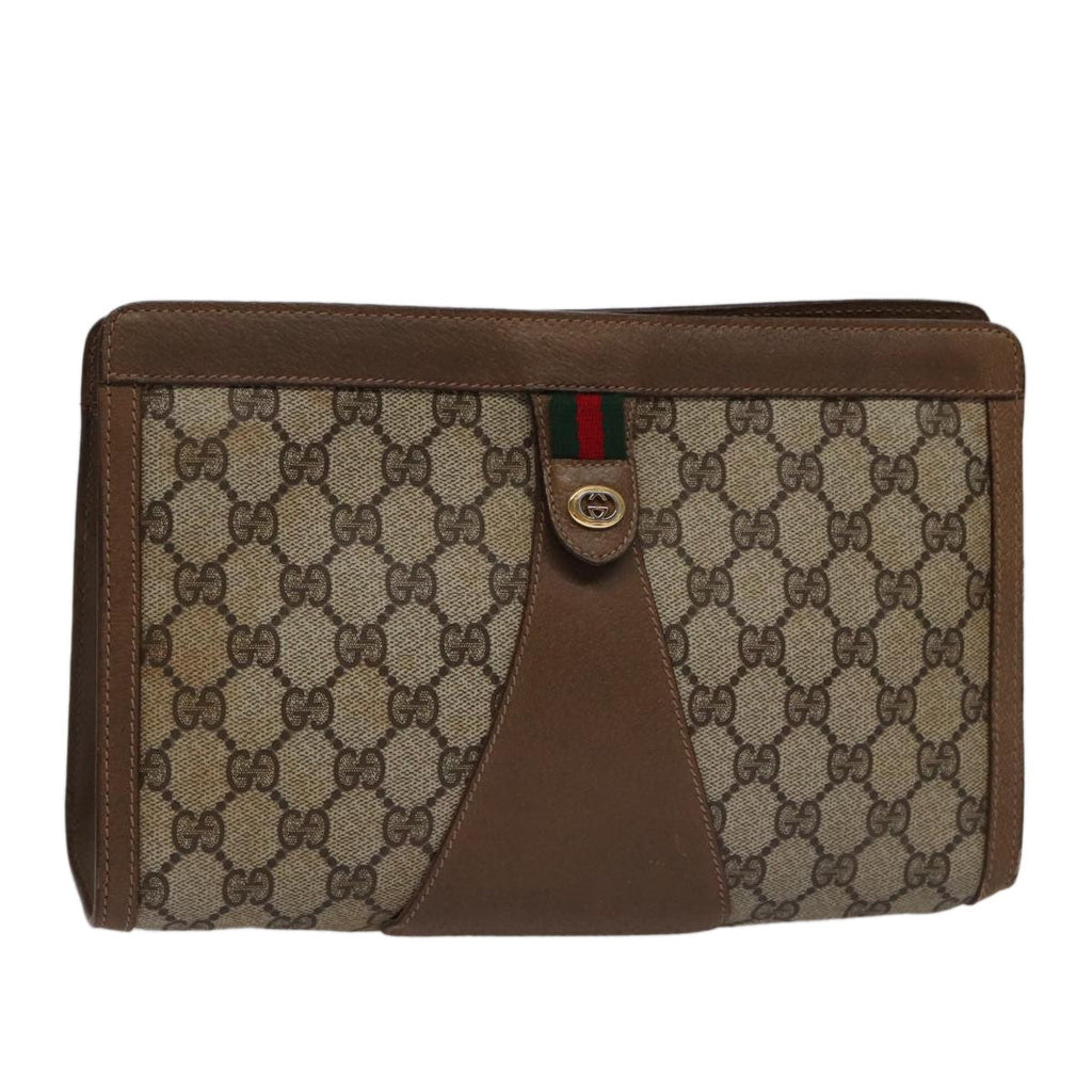 Gucci Sherry Line Pouch Canvas Beige Canvas Clutche & Pouche Bag (Pre-Owned)