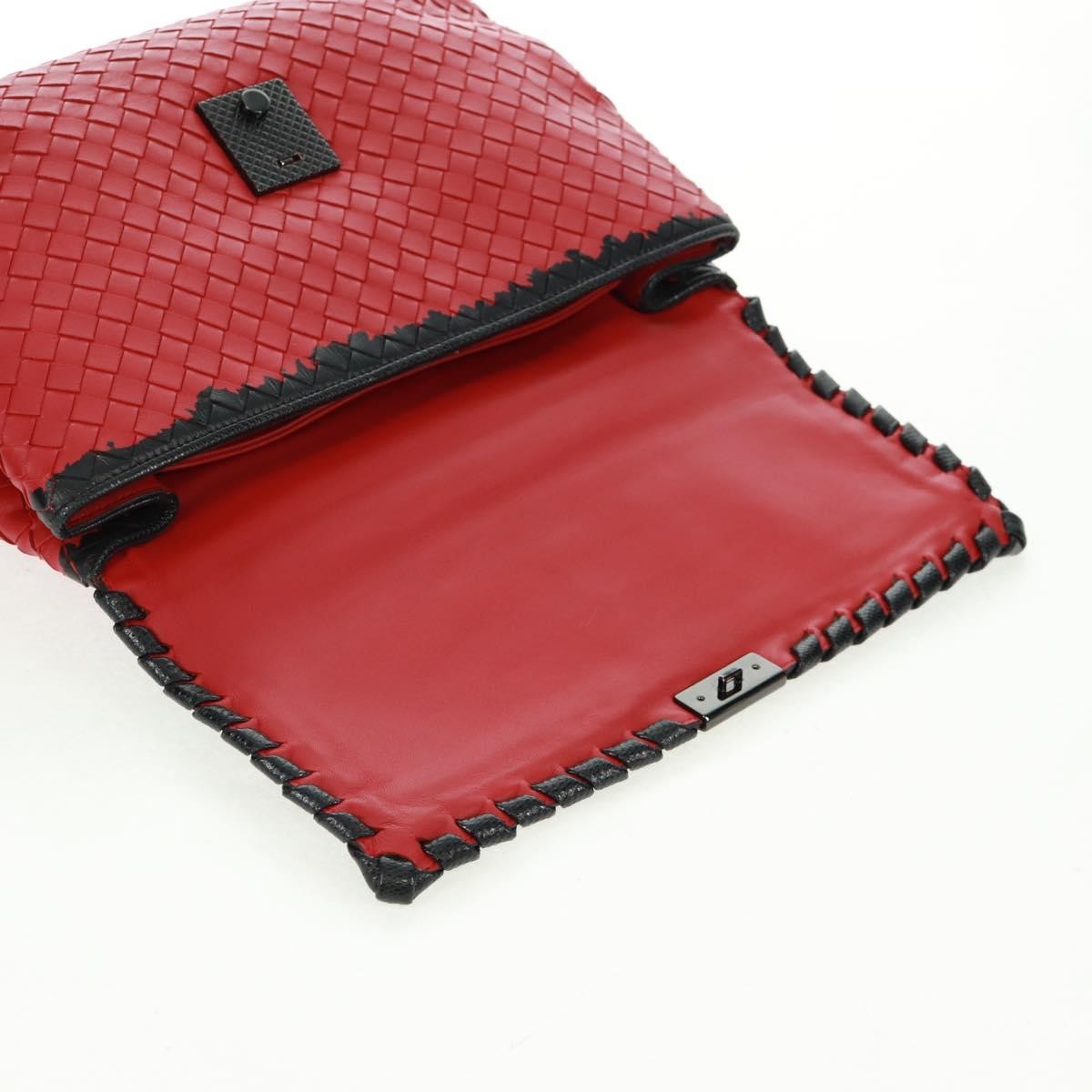 Bottega Veneta Glass Shoulder Bag Intrecciato Nappa With Snakeskin Red Leather Shoulder Bag Bag (Pre-Owned)