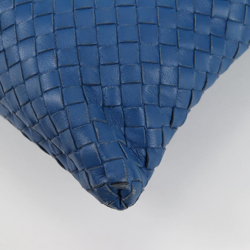 Bottega Veneta Flat Messenger Bag Intrecciato Nappa Blue Leather Shoulder Bag Bag (Pre-Owned)