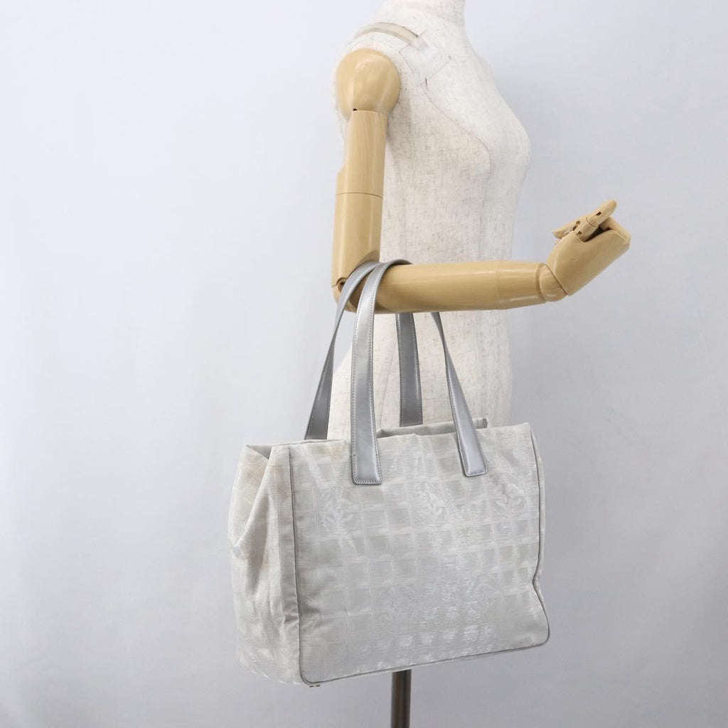 Chanel Travel Line Tote Nylon Silver Nylon Tote Bag Bag (Pre-Owned)
