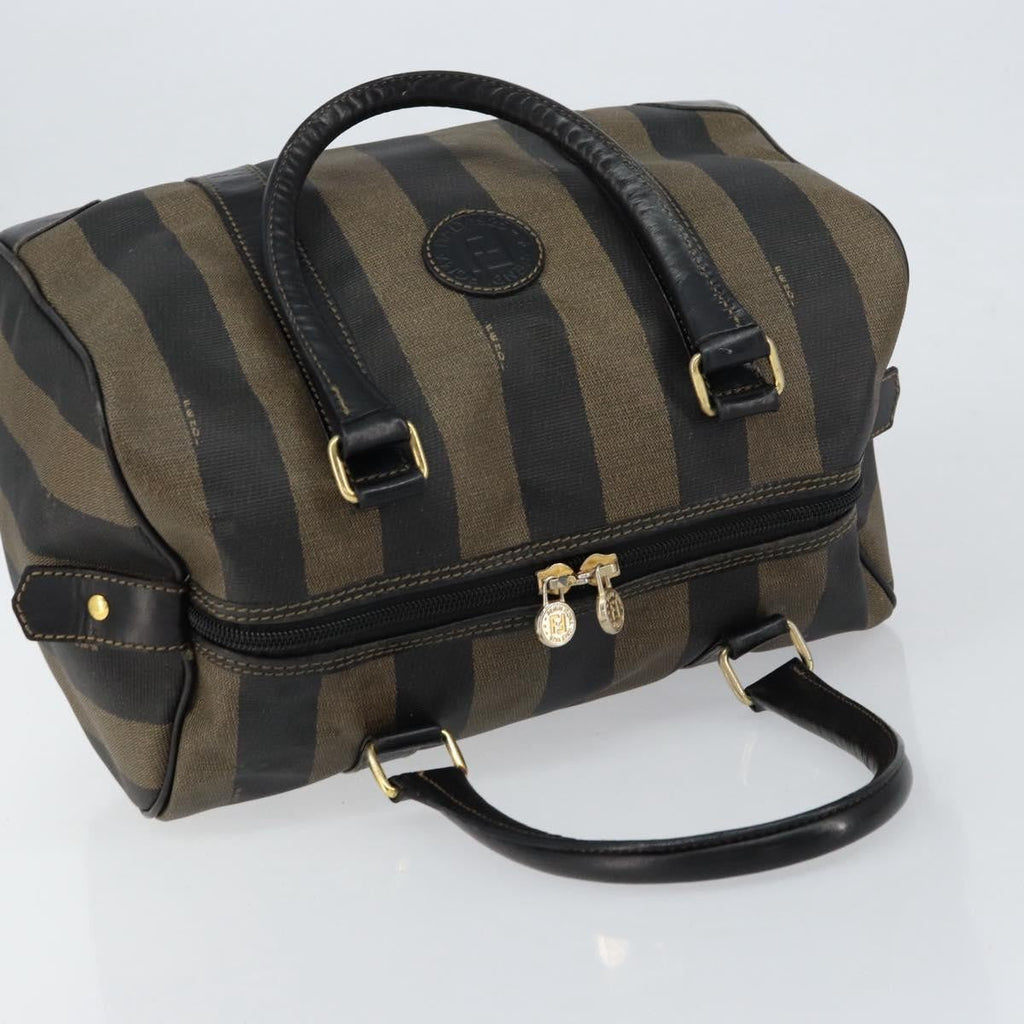 Fendi Vintage Pequin Boston Bag Coated Canvas Brown Canvas Handbag (Pre-Owned)