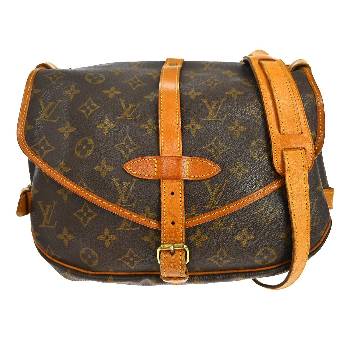 Louis Vuitton Saumur Handbag Monogram Canvas Brown Canvas Shoulder Bag Bag (Pre-Owned)